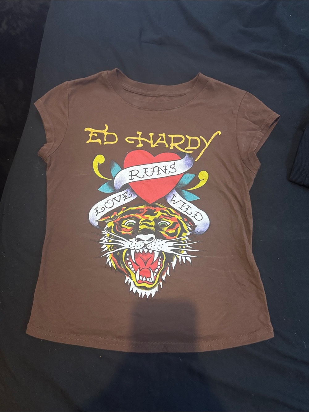 Ed Hardy Brown Short-Sleeve Tee with Tiger & Heart Graphic barely worn maybe 2x